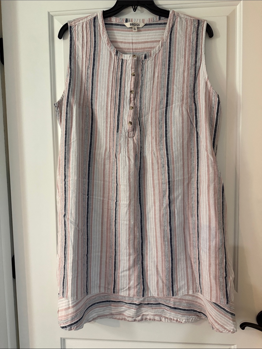 Briggs New York Sleeveless Striped Linen Dress in Pink, White & Gray